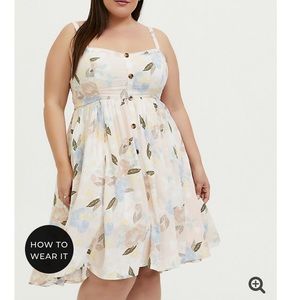 Light Pink Floral Challis Button Hi-Lo Dress